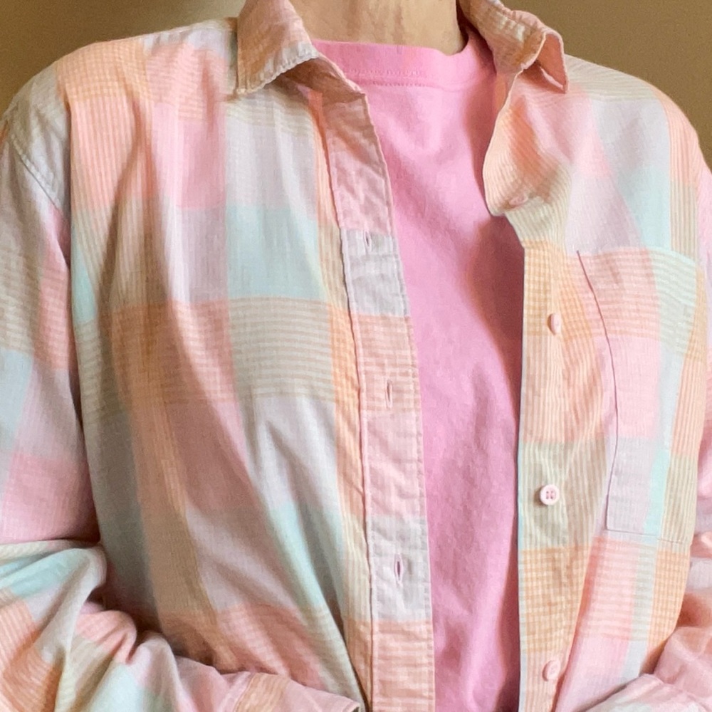Diane Von Furstenberg Pastel Plaid Blouse, Vintage Preppy - Picture 8 of 8
